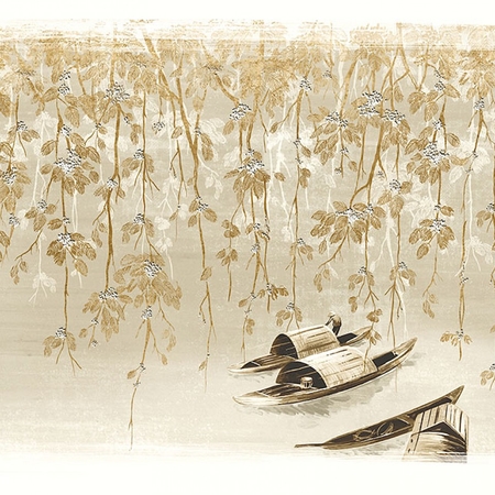 Khroma River Dew - csónakos leveles japán hangulatú panel tapéta
