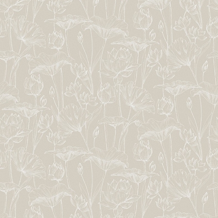 Lótuszvirág mintás tapéta, tejeskávé-krém színben .Lotus  Linen Lot 301