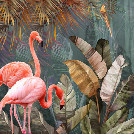 Flamingós színes leveles trópusi poszter