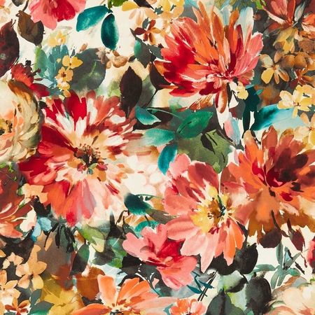 Trópusi, színes virágos design tapéta.Natúr színes virágokkal .Clarke & Clarke TAHITI ROUGE  W0145/04